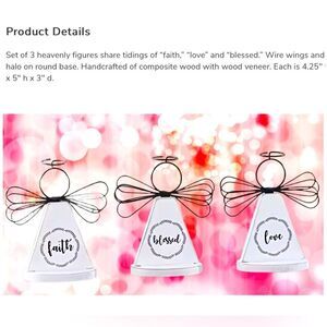NIB NWT 3 PC WIRE ANGEL SET INDIVIDUALLY BEARING THE WORDS: FAITH,BLESSED & LOVE